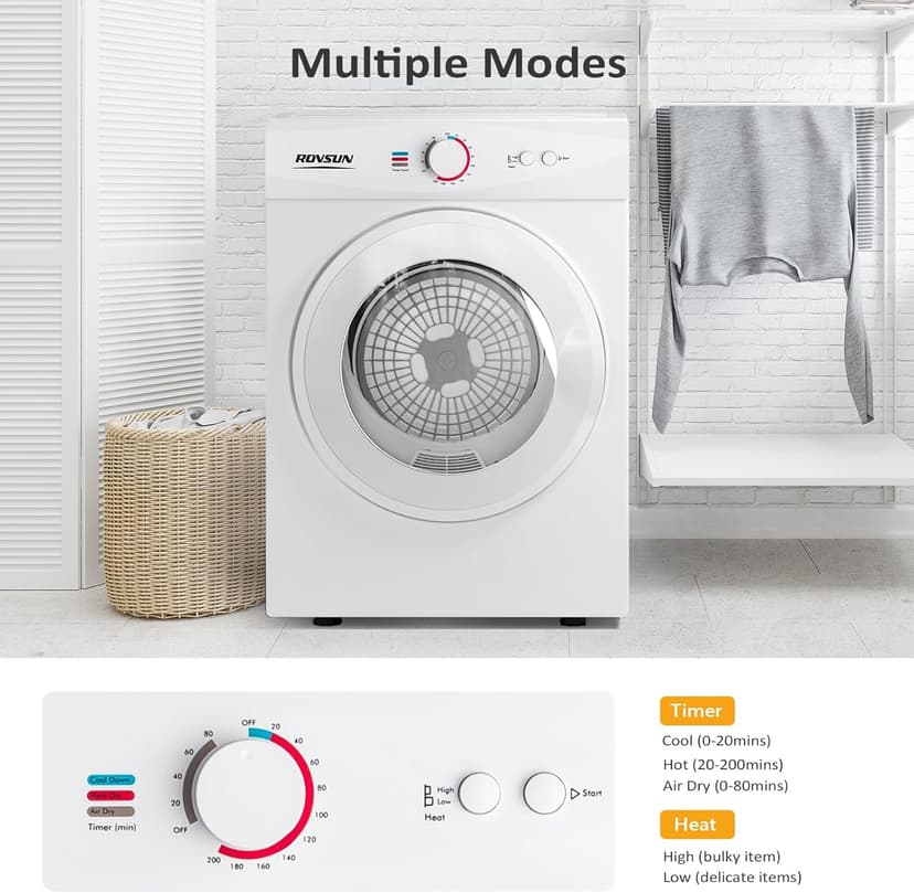 ROVSUN 25LBS Full Automatic Washing Machine and 1.8CuFt Portable Clothes Dryer Set, Compact Laundry Washer and Dryer Combo Set with Stainless Steel Inner Tub, for Apartment, Dorms, Home