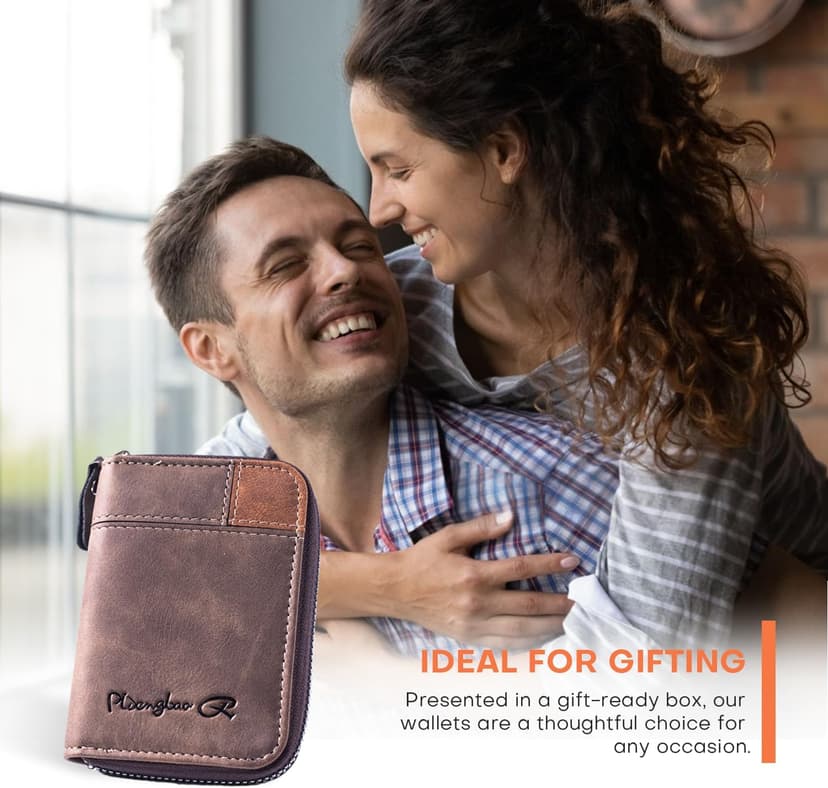 Lubsmuns RFID Card Holder, Slim RFID Blocking Card Wallet, Leather Zipper Credit Card Holder Gift for Men Women (Brown), Brown, slim, Minimalist