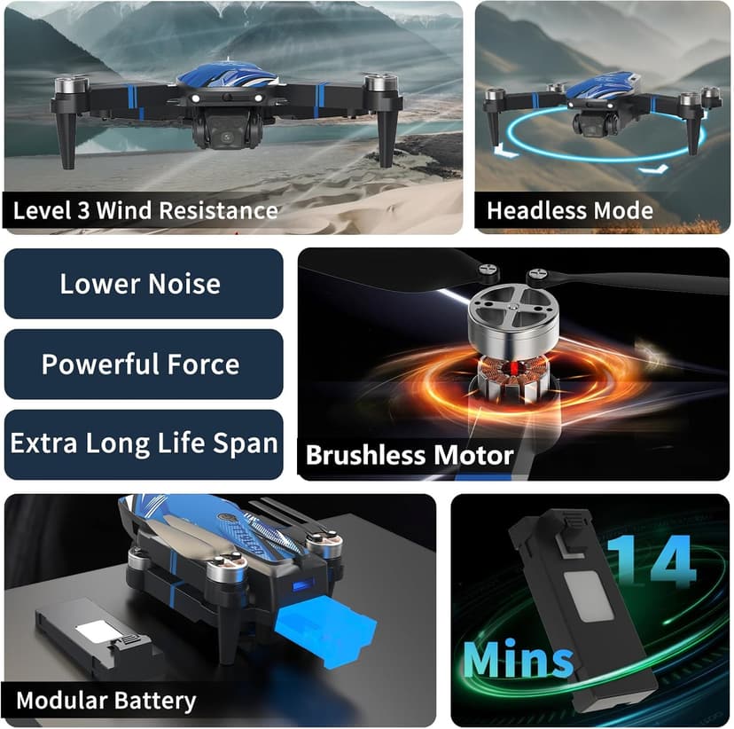 Drone with Camera for Adults LCD Screen FPV Live Video, Professional Brushless Motor 270° Obstacle Avoidance 3D Flips, Foldable RC Mini Quadcopter for Beginners Support 32G SD Card Max Under 250G Gift