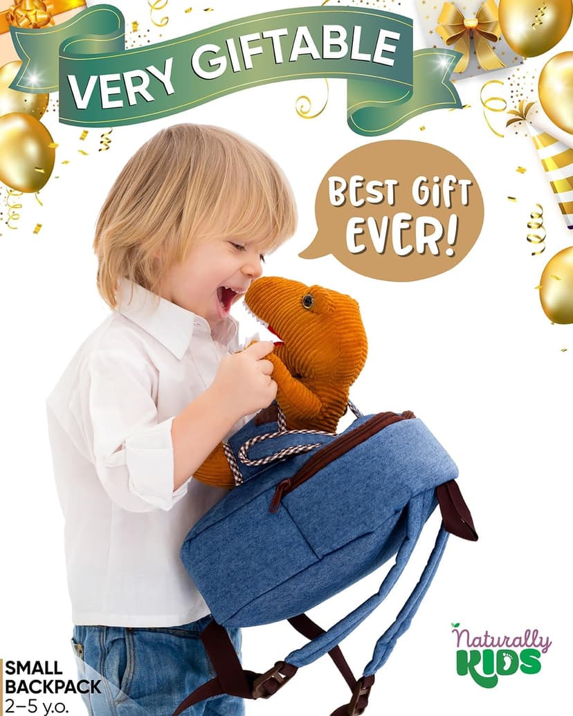2-in-1 Dinosaur backpack, Dinosaur Toys for Kids 3-5, 2-4 in Gift-Ready Box, 2 Year Old Boy Birthday Gift & Christmas Naturally KIDS Toddler Backpack w. Plush Dinosaur Toy, Kids Gift 2 3 4 5 B07WG9G1H3