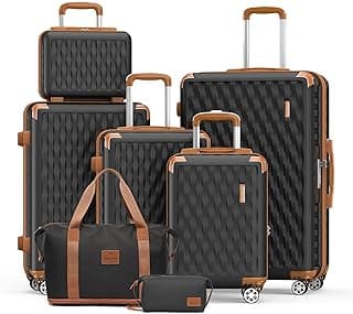 Melalenia Luggage Sets 7 Piece Suitcase Set, Hard Shell Carry on Luggage Travel Suitcases with Spinner Wheels and TSA Lock, Lightweight Luggage Set for Women, Black Brown