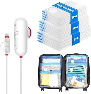 VMstr 12 Pack Travel Vacuum Storage Bags with USB Electric Pump, Compression Bags for Travel, Space Saver for Clothes and Clothing