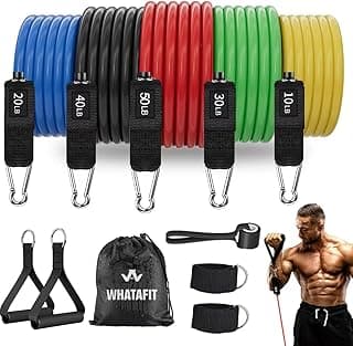 WHATAFIT Resistance Bands, Exercise Bands，Resistance Bands for Working Out, Work Out Bands with Handles for Men and Women Fitness, Strength Training Home Gym Equipment
