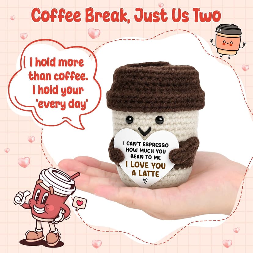 Birthday Decor Gifts for Boyfriend Husband Wife Wedding Anniversary Coffee Lover Couple Crochet Coffee Mug Decor I Love You Anniversary Women Men Her Him Gifts for Girlfriend Sweetest Day Christmas B0FX3RS85V