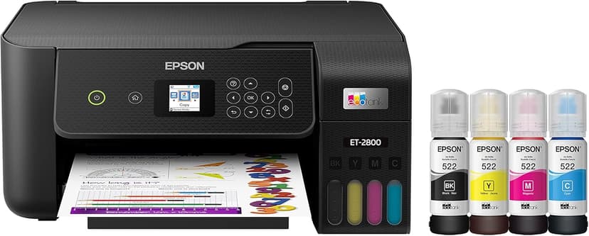 Epson EcoTank ET-2800 Wireless Color All-in-One Cartridge-Free Supertank with Scan and Copy, The Ideal Basic Home Printer - Black