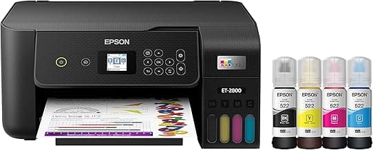 Epson EcoTank ET-2800 Wireless Color All-in-One Cartridge-Free Supertank with Scan and Copy, The Ideal Basic Home Printer - Black