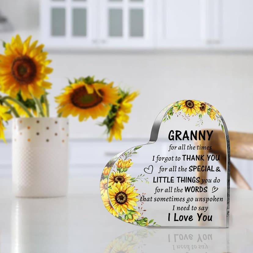 to My Granny Paperweight Presents Christmas Mothers Day Valentines Day Gifts for Granny Grandma Grandmother Granny Birthday Gifts from Grandkids, Acrylic Heart Sign B0DX1K6CCJ
