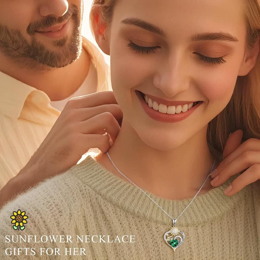 Iefil Christmas Gifts for Women Wife Mom - Sunflower Birthstone Necklace for Women, Anniversary Birthday Gifts 925 Sterling Silver Heart Pendant You Are My Sunshine Jewelry for Girlfriend Mom Daughter