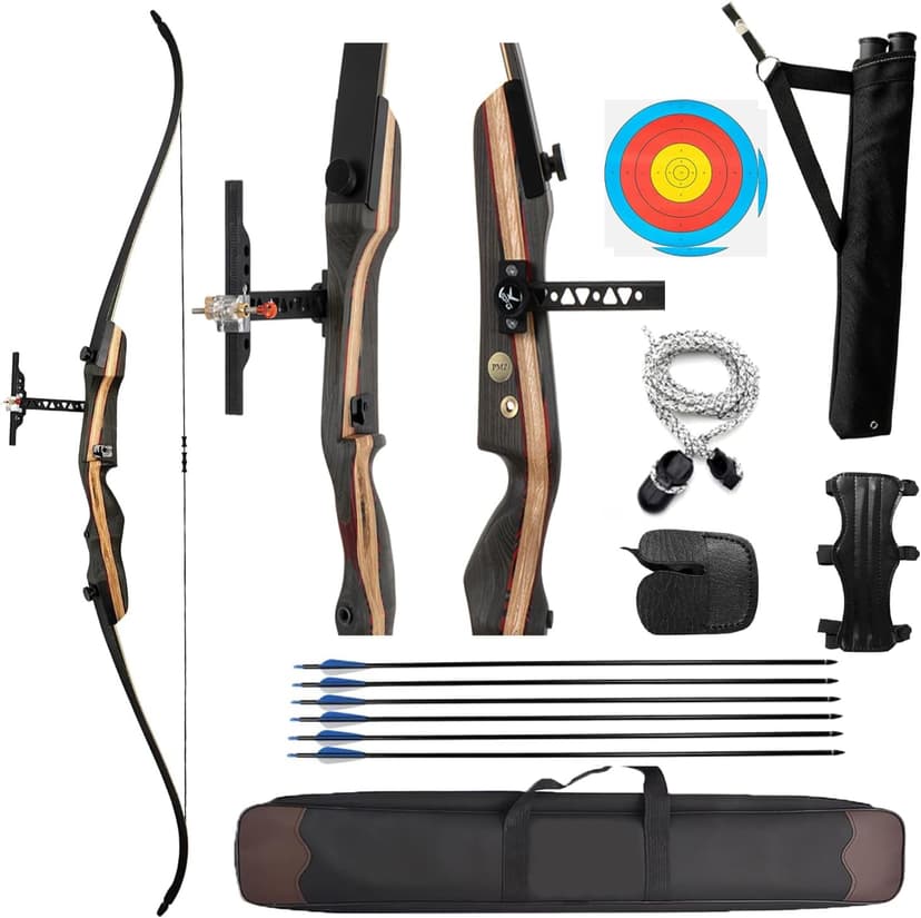PMZ Recurve Bow and Arrow Set, Professional Aldults Archery Hunting Bow Kit, Ergonomic Design 67.5'' Takedown Bow for Youth Beginners Enthusiasts and Hunting, Right Hand (20-60lbs)