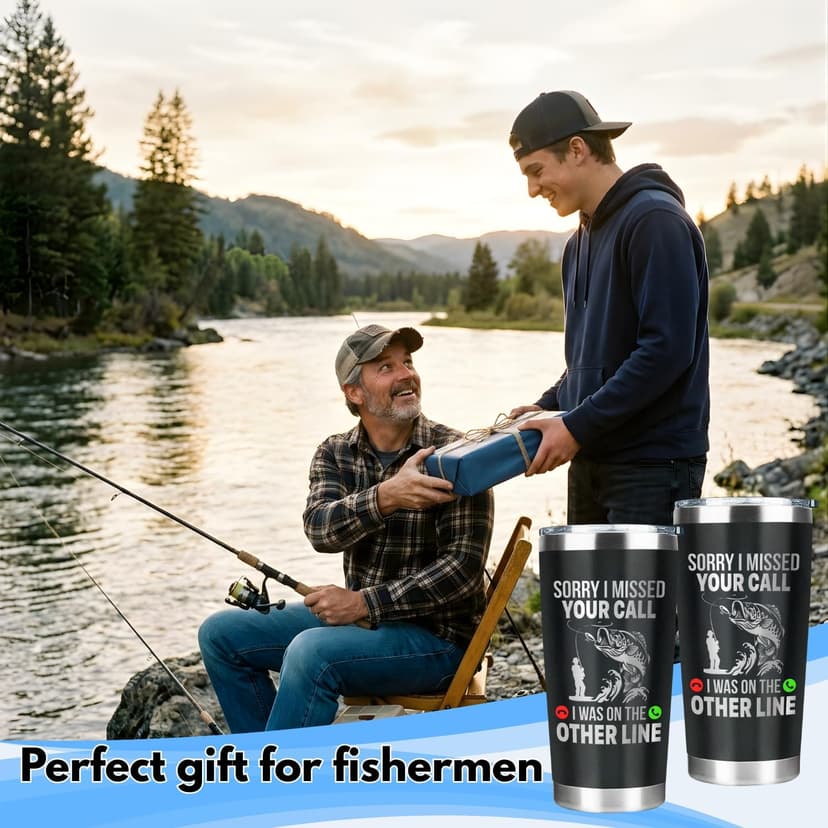 Funny Fish Gifts for Men - Sorry I Missed Your Call I Was On The Other Line Fish Tumbler - Fish Cup for Men - Fathers Day Christmas Birthday Fisherman Gifts - Fisherman Retirement Gift B0GQ3RCLNH
