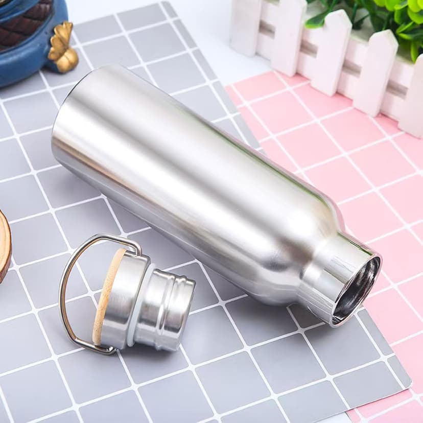 Thermo flask Stainless steel water bottles Vacuum Insulated Travel Tumbler Sport Water Bottle Metal for Hot and Cold Drinks Tea Flask Coffee Mug with Lid and Handle17 oz（Silver)