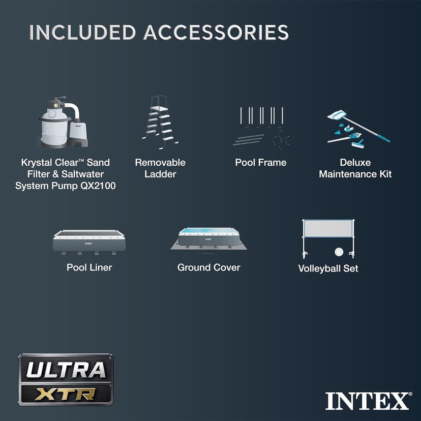 Intex 26367EH 24' x 12' x 52" Rectangular XTR Frame Swimming Pool w/ Filter Pump - Large Above Ground Backyard Rectangle Pool w/ 45-Inch Deep Water