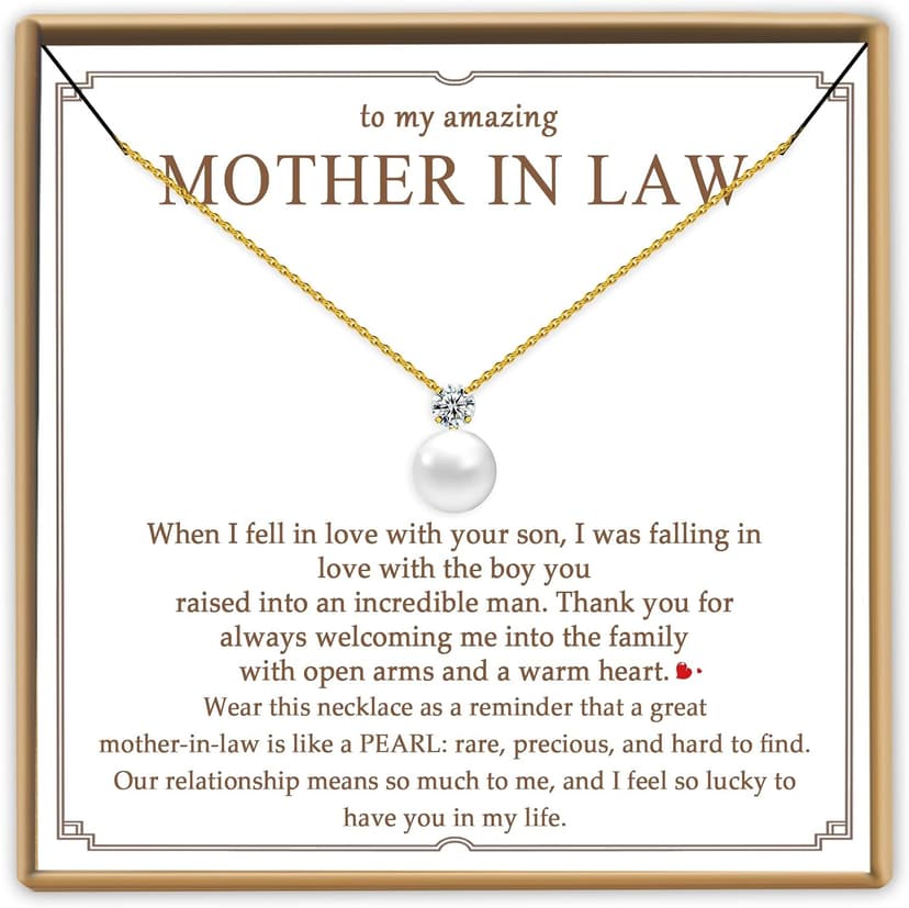 Bonus Mom Necklace from Daughter, Mother in Law Necklace from Son, Step Mom, Mother of the Groom Gifts, with Cubic Zirconia PEALICIOUS Single Pearl Necklace as Birthday Wedding Gift for Bonus Mom MIL B0F32L38F2