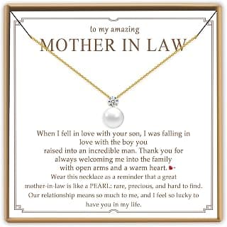 Bonus Mom Necklace from Daughter, Mother in Law Necklace from Son, Step Mom, Mother of the Groom Gifts, with Cubic Zirconia PEALICIOUS Single Pearl Necklace as Birthday Wedding Gift for Bonus Mom MIL B0F32L38F2