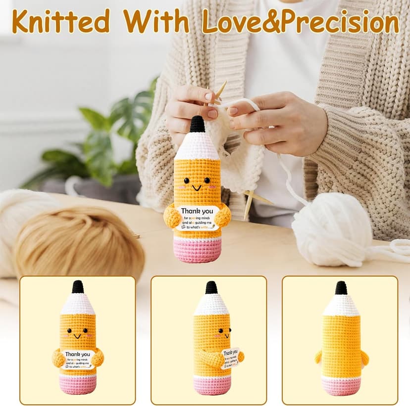 Teacher Gifts for Women Men Appreciation Thank You Gift Positive Crochet Pencil Ornaments Personalized Christmas Birthday Retirement Thanksgiving Gifts for her him Office Desk Decor Stocking Stuffers