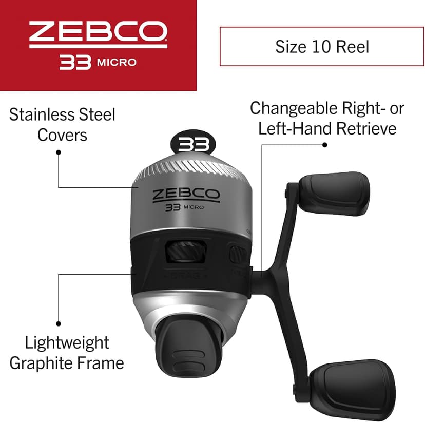 Zebco 33 Micro Spincast Reel and Fishing Rod Combo, 2-Piece Rod with Durable Fiberglass Fishing Pole, Quickset Anti-Reverse Fishing Reel with Bite Alert