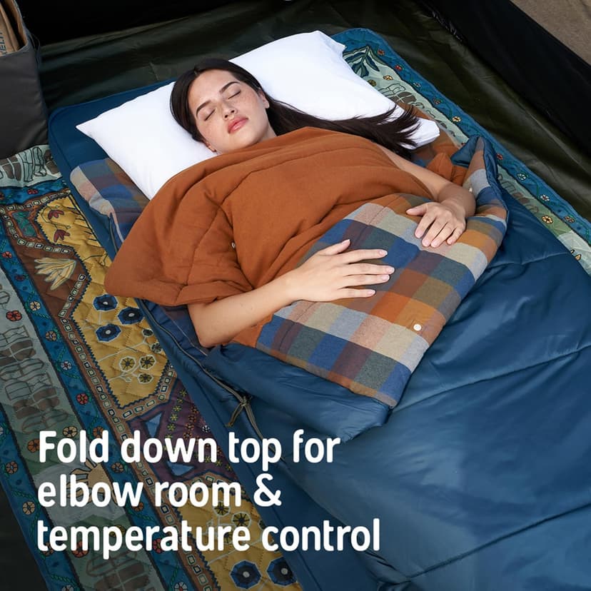 Kelty Wayback Flannel Lined Sleeping Bag, Built in Blanket, Traditional Rectangle Shape, Organic Flannel Cotton Liner, Dual Locking Slide Zips