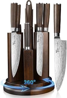 360° Rotatable Block, Japanese Style Chef Knife & Steak Knife Set with Sharpener, Wood Handle, Damascus Pattern, Ideal Gift SYOKAMI 14-Piece Kitchen Knife Set with Magnetic Block, New for 2026 B0CB122YV5