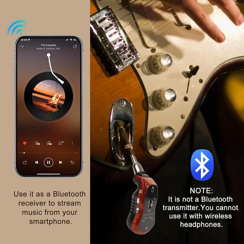OW Portable Headphone Amp Synthesizer Pocket Plug Amplifier Rechargeable for Electric Guitar with Bluetooth Receiver Support 5 Effects: Clean/Chorus/Flanger/Metal/Wah