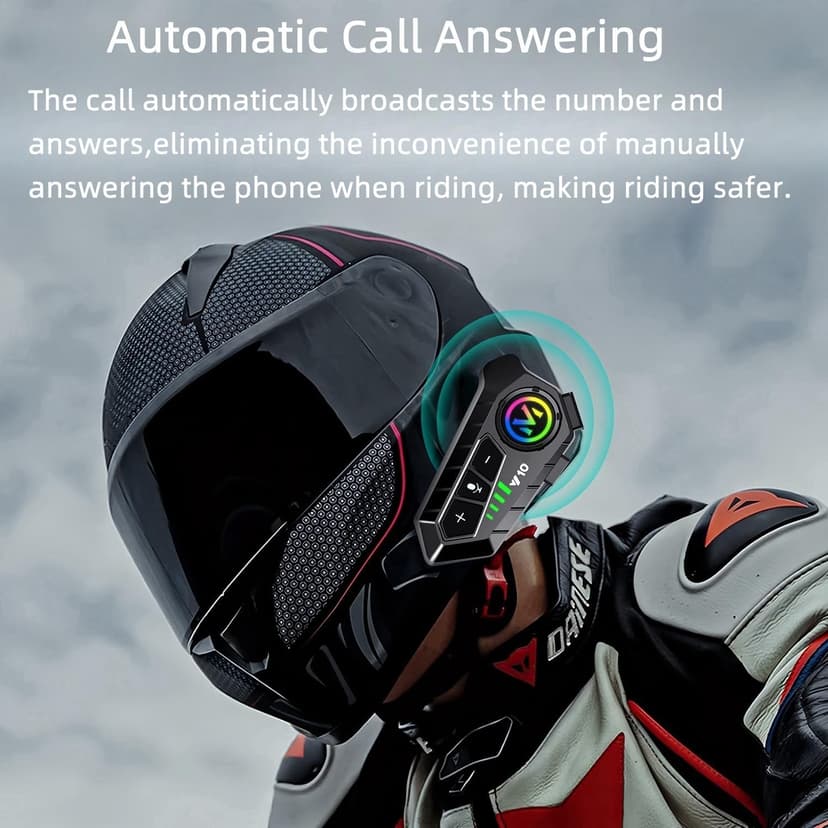 Motorcycle Helmet Bluetooth Headset Speakers with HiFi Sound,Noise Cancellation,1000mAh Battery,25 Hours Use,Boom Mircrophone,Easy to Install Use with Golves,IPX6 Waterproof,Voice Assistant