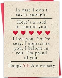 5 Year Anniversary Card Gifts for Him Her,Happy 5th Anniversary Card for Woman Men,Wood Anniversary Cards Gifts for Husband Wife,5th Wedding Anniversary Cards