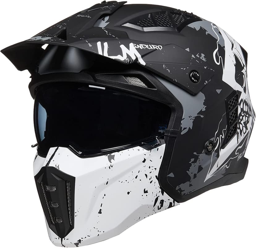 ILM Open Face Motorcycle 3/4 Half Helmet for Men and Women, Vintage Retro Helmet with Visor for Moped ATV Cruiser Scooter DOT Model Z302(Matte Skull,XX-Large)