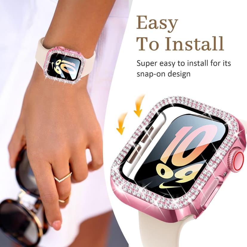 Newlibery Bling Watch Case with HD Screen Protector Women Compatible with Apple Watch 40mm Diamond Protective PC Face Cover Frame Protector for iWatch Series 6/5/4/SE/SE2/SE3 Pink