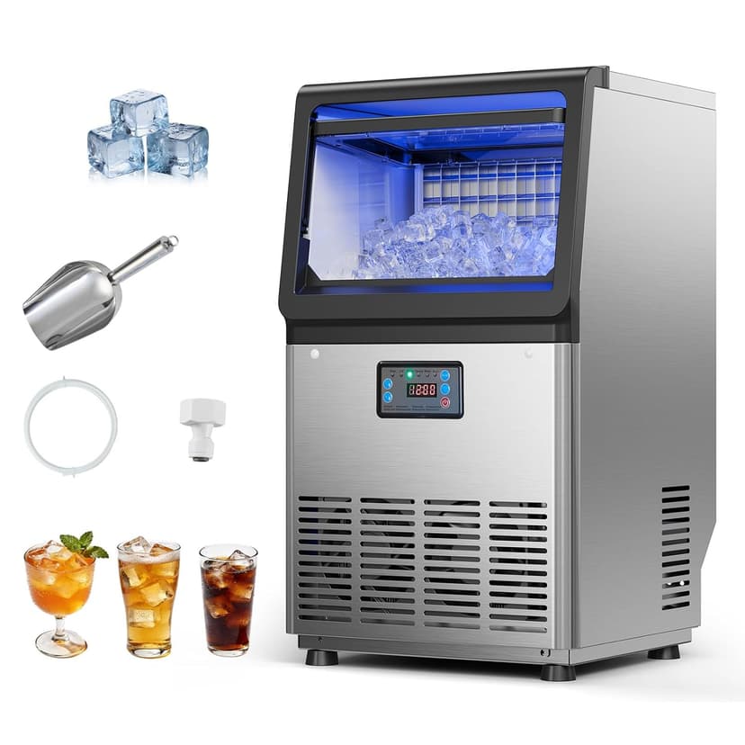 VEVOR Commercial Ice Maker Machine, 265 lbs/24h with 85 lbs Storage Capacity, Built-in/Freestanding/Under Counter, Stainless Steel Ice Maker with LED Display & Self-Cleaning, for Home Bar Restaurant