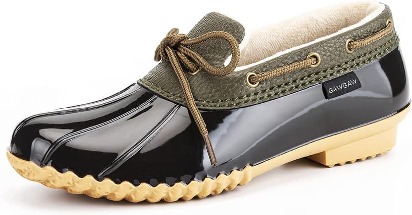 GAWBAW Flat Duck Shoes for Women - Slip On Waterproof Winter Ankle Rain Boots Short Garden Shoes