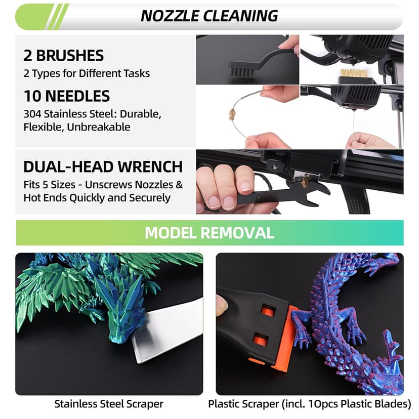 76pcs 3D Printer Tools Kit with Bag, 3D Printer Accessories includes Digital Caliper, Hygrometer, PTFE Tube Kit, Deburring Tool, Scrapers, Nozzle Cleaning, for Bambu Lab, Ender 3, FDM/SLA Printers etc