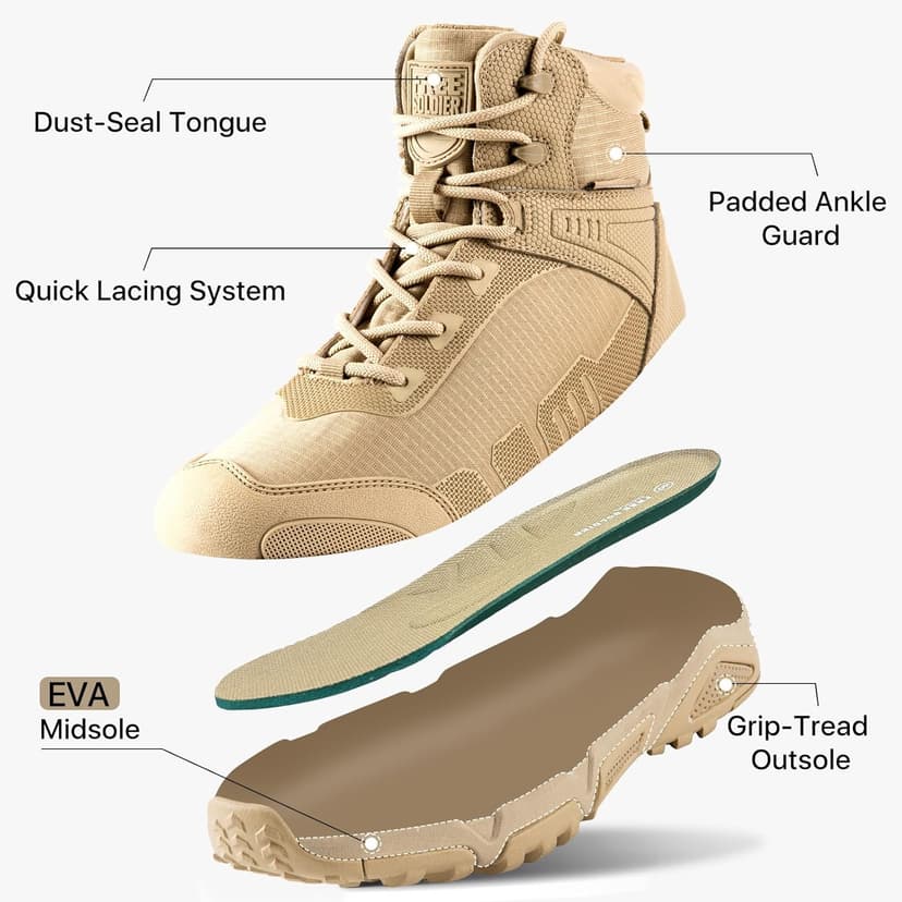 FREE SOLDIER Men's Waterproof Tactical Work Boots Lightweight Comfortable Combat Hiking Boots