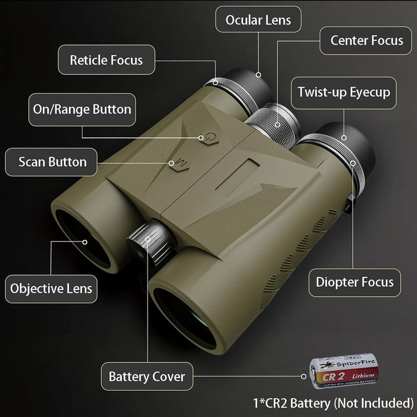 Rangefinder Binoculars for Hunting, 1968 Yard Long Range Laser Rangefinding 10x42mm, Fast 0.15s IP65 Waterproof ±0.5m Accuracy Range Finder Built in for Hunter/Outdoors