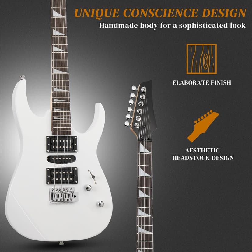 Ktaxon 39" Electric Guitar with 20Watt Amp, Full Size 170 Model Starter Guitar Kit for Beginners & Professionals W/Bag, Shoulder Strap, Wrench Tool, Plectrum - White