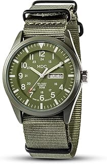 Infantry Mens Military Watch, Vietnam Style Field Watches for Men, Tactical 12/24H Military Time Analog Watch, Waterproof Day Date Quartz Wristwatch w/Green Nylon Band, Work Watch for Man