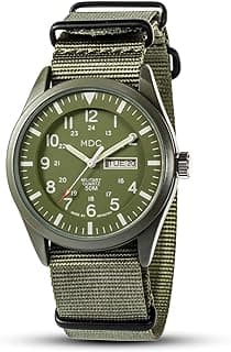 Infantry Mens Military Watch, Vietnam Style Field Watches for Men, Tactical 12/24H Military Time Analog Watch, Waterproof Day Date Quartz Wristwatch w/Green Nylon Band, Work Watch for Man