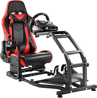 Dardoo G29 Adjustable Gaming Sim Cockpit With Red Seat Fit for Logitech G920 G923, for Thrustmaster T300 Racing Steering Wheel Stand, Not Including Steering Wheel Pedal and Handbrake