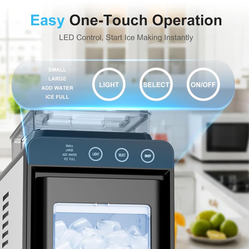Kismile Countertop Ice Maker, Portable Ice Maker Machine 26lbs/24H, Dual Water Tank Design, Small & Large Bullet Ice, Self-Cleaning, Internal Lighting for Home Kitchen, Office & RV