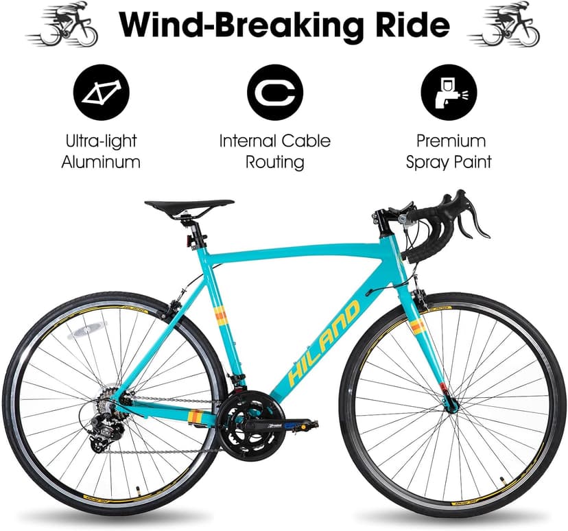 HILAND 700c Road Bike 14 Speed, Aluminum Frame Racing Bike, City Commuter Bicycle for Men Women