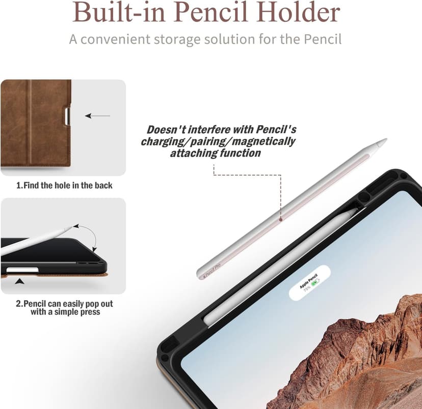 Antbox for iPad Pro 13 Inch Case M5 2025/M4 2024, Built-in Pencil Holder, Supports Pencil Pro/(USB-C), Auto Sleep/Wake Function PU Leather (Brown)