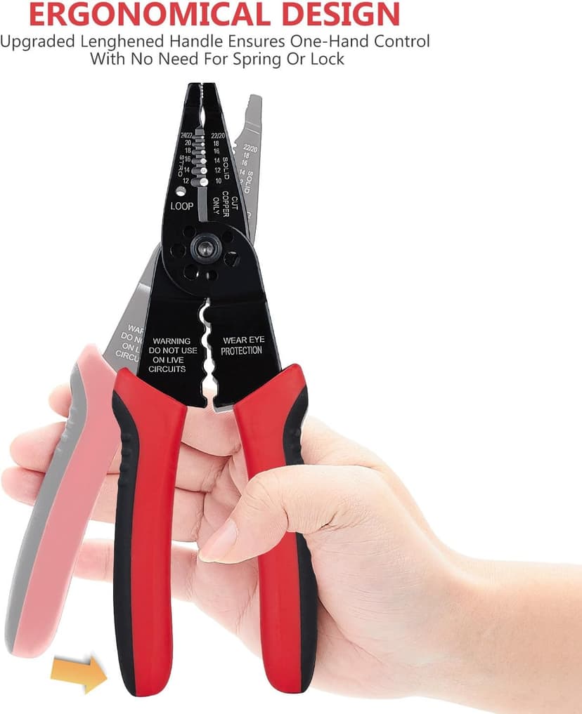 10-22 AWG Cable Stripping, Wire Crimping, Multi-Function Design, Hand Tools WGGE WG-015 Professional Wire Stripper, Wire Cutter and Wire Crimper 8-inch B073YG65N2