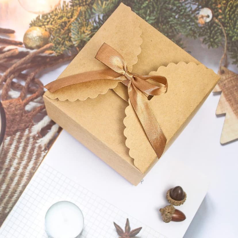 Empty Paper Boxes for Cookies, Candy, Chocolate, Craft, Candle, Gift Giving, Birthday, Parties, Holiday, 4.75 X 4.75 X 3.53 WEWILUCK Brown Box for Presents, 10 Pack Small Kraft Gift Boxes with Ribbon B09M3L1L2J