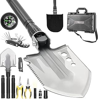 CIRONBOW Folding Camping Shovel Axe Kit，Multifunctional Survival Shovel with Stainless Steel Pickaxe ，pliers,Compass，Locking scissors，Magnetic flashlight- For Camping, Snow, Hiking, Survival Gear