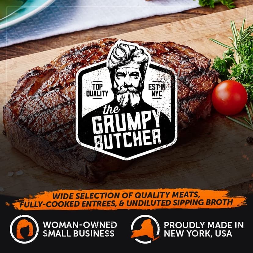 Grumpy Butcher Box Meat Food Gifts – Includes 2 Top Sirloin Steaks (6 oz), 2 Duroc Bone-In Pork Steaks (14 oz) & 2 Large Fully-Cooked Chicken Breasts – Lean Steak & Premium Meat Gift Box