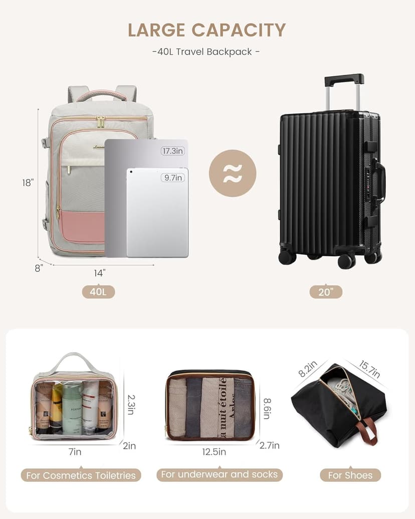 LOVEVOOK Large Travel Backpack for Women, 40L TSA Approved Backpack with 3 Packing Cubes, Personal Item Bag Fits 17" Laptop, Water-resistant Carry On Bag for Airplanes