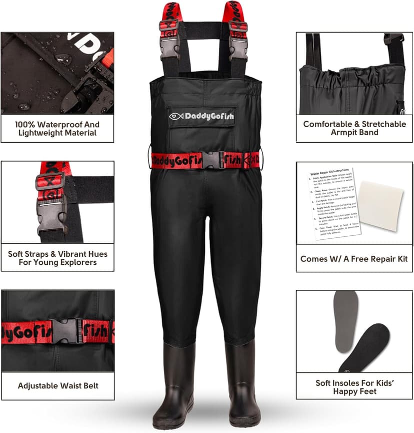 DaddyGoFish Chest Waders for Kids and Adults, Fishing and Hunting Waders with a Pocket and a Wader Hanger