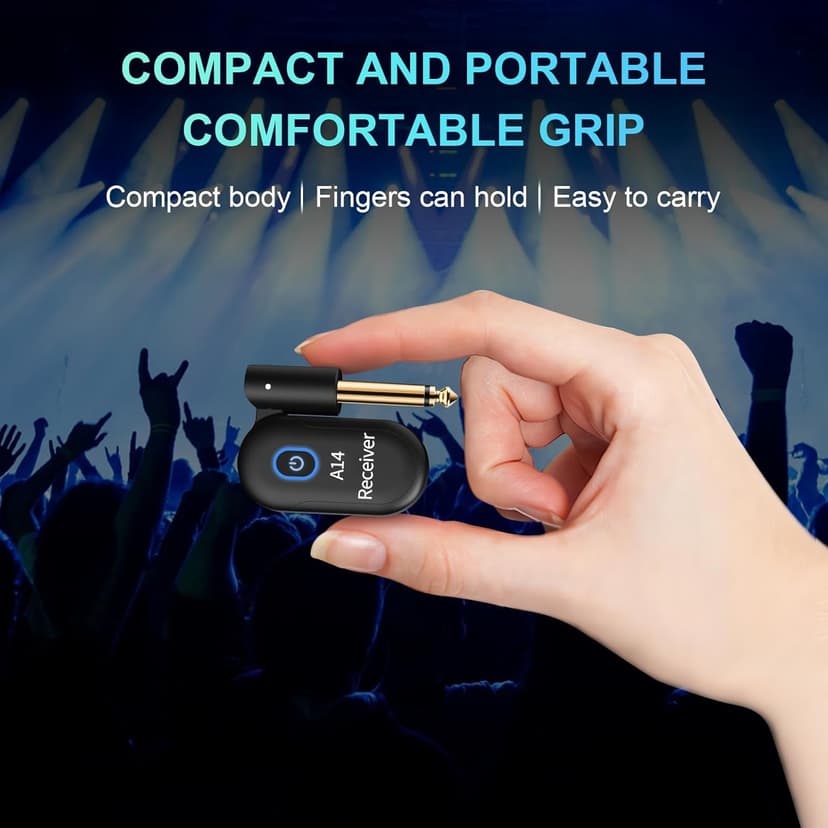 INGPARTNER A14 Wireless Guitar System 2.4GHz 2 Modes, Thumb-Size, 90° Rotatable, 100ft Range, Wireless Guitar Transmitter Receiver Plug & Play for Guitar, Bass, Violin, Keyboard - Black (1TX + 1RX)