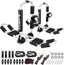 ARTIPOLY Kayak Roof Rack for 2 Kayaks, 4-in-1 Multifunction Bilateral Kayak & Canoe Car Racks J-Bar with Paddle Holder for Easy Mount Kayak/Surf/Ski/Canoe/SUP on SUV, Car and Truck Crossbar