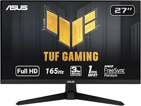 ASUS TUF Gaming 27 Inch Gaming Monitor - Full HD, 1080P, 165Hz (Supports 144Hz), 1ms, Extreme Low Motion Blur, FreeSync Premium, Shadow Boost, Eye Care, HDMI, DisplayPort, Tilt Adjustable - VG277Q1A