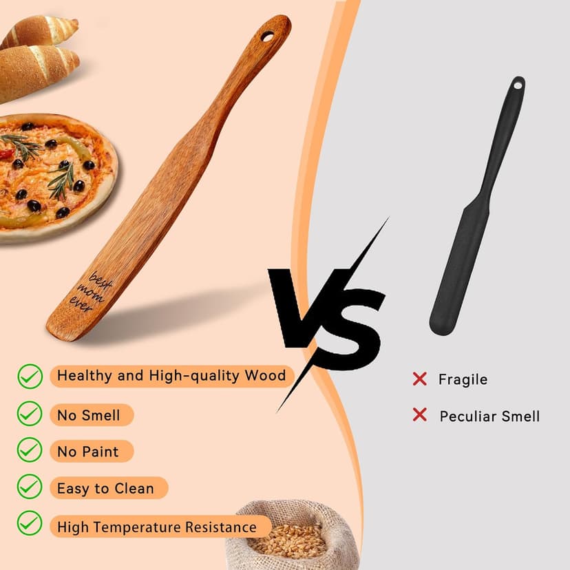 Gifts for Mom from Daughter Son, BEST MOM EVER Teak Wood Spurtle Spatula, Christmas Birthday Mother's Day Gifts, Best Mom Gift, Natural Kitchen Utensils for Sourdough Starter, Mixing, Jar Scraping