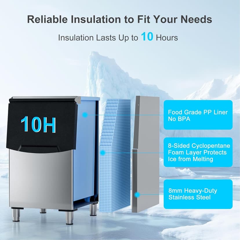 COTLIN Commercial Ice Maker, 550LBS/24H with 350LBS Storage, Commercial Ice Machine with Self-Cleaning, Ice Ready in 5–15 Min, Timing Function, Ice Thickness Adjustment, Stainless Steel, ETL Approval